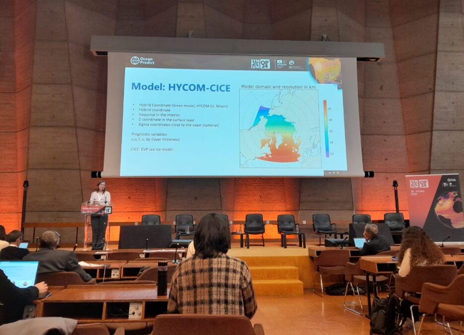 Dr Annette Samuelsen presenting some findings of a Hycom model at OceanPredict 24 in Paris